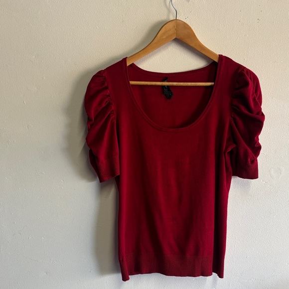 INC International Concepts Red Puff Sleeve Blouse - Picture 3 of 5